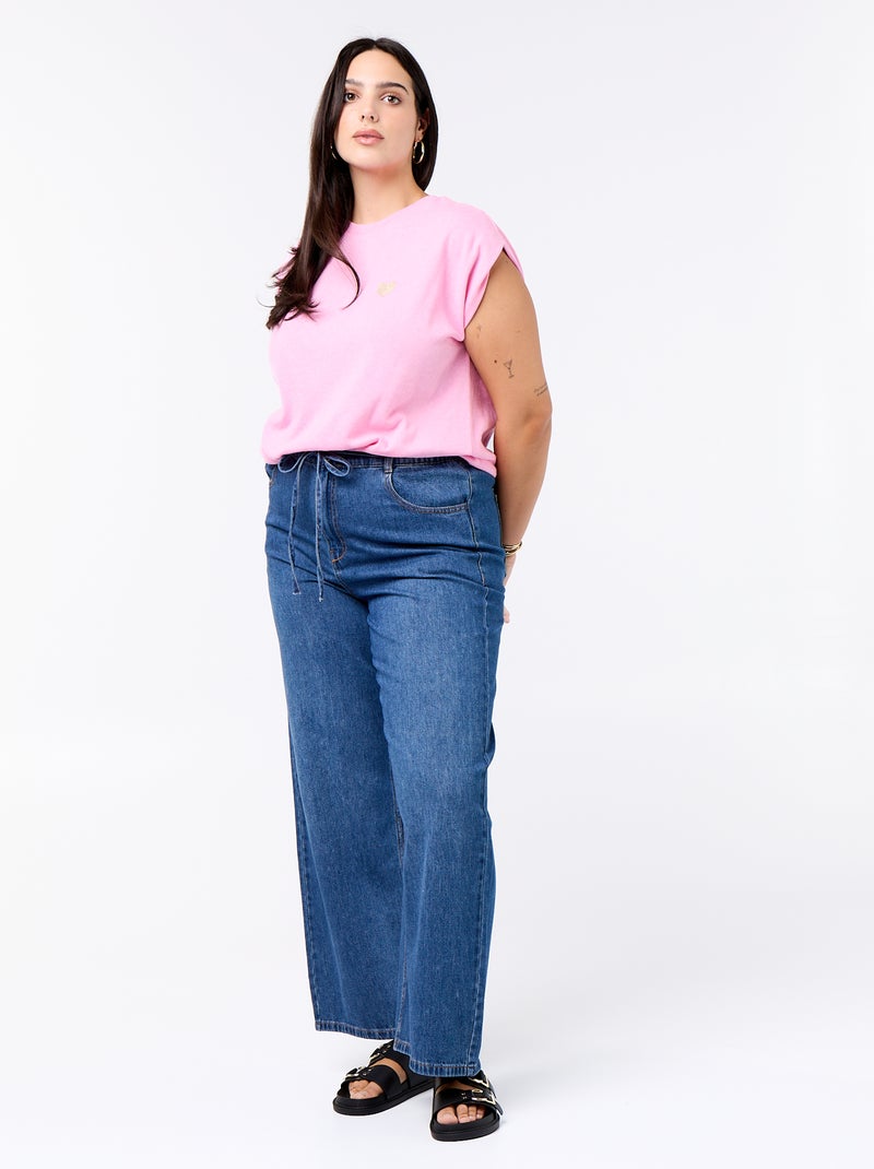 Mouwloos T-shirt van jerseytricot met klein borstborduurwerk Rose - Kiabi