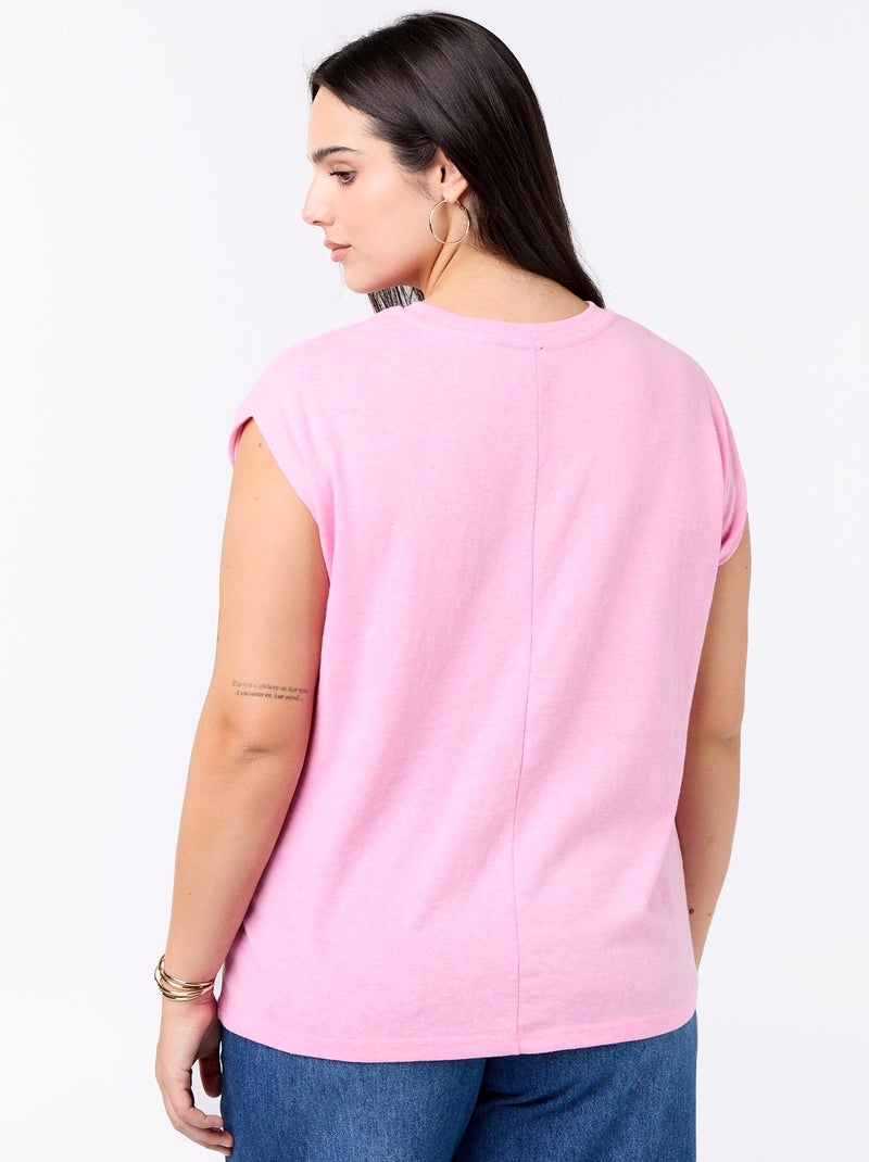 Mouwloos T-shirt van jerseytricot met klein borstborduurwerk Rose - Kiabi