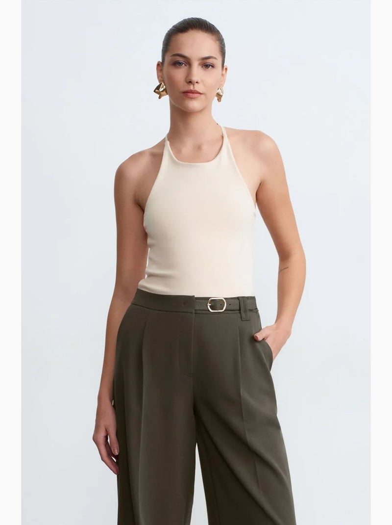 Mouwloos top aansluitend halterhals jersey dilvin Natuurlijk beige - Kiabi