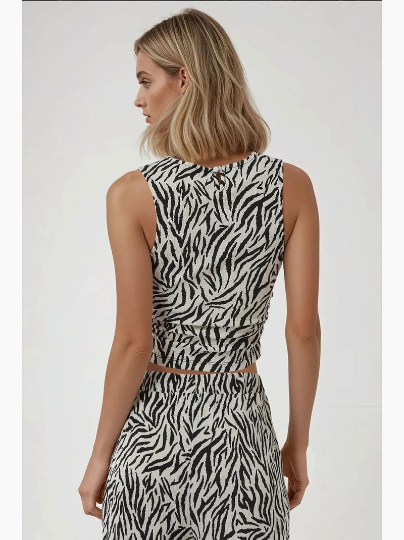Mouwloos top aansluitend zebraprint ronde hals hiccup Wit Zwart - Kiabi