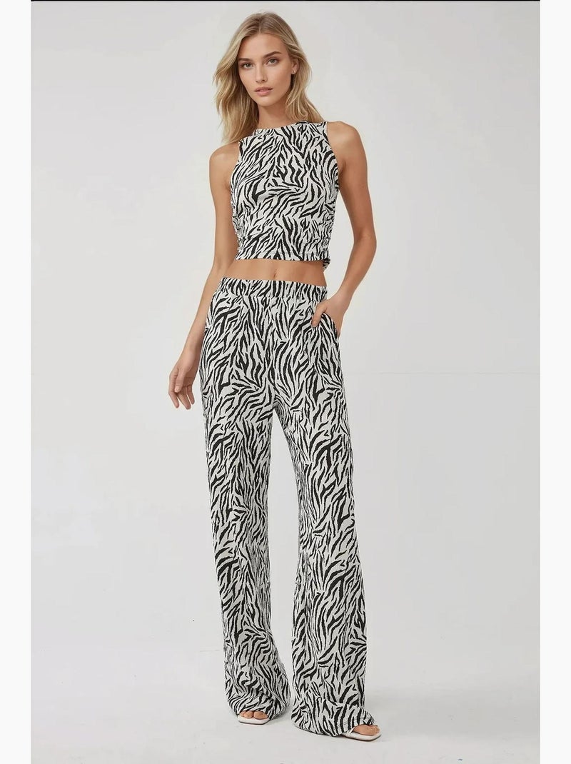 Mouwloos top aansluitend zebraprint ronde hals hiccup Wit Zwart - Kiabi