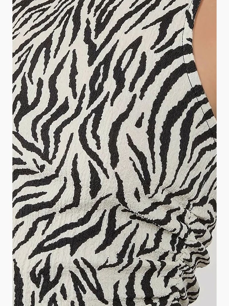 Mouwloos top aansluitend zebraprint ronde hals hiccup Wit Zwart - Kiabi