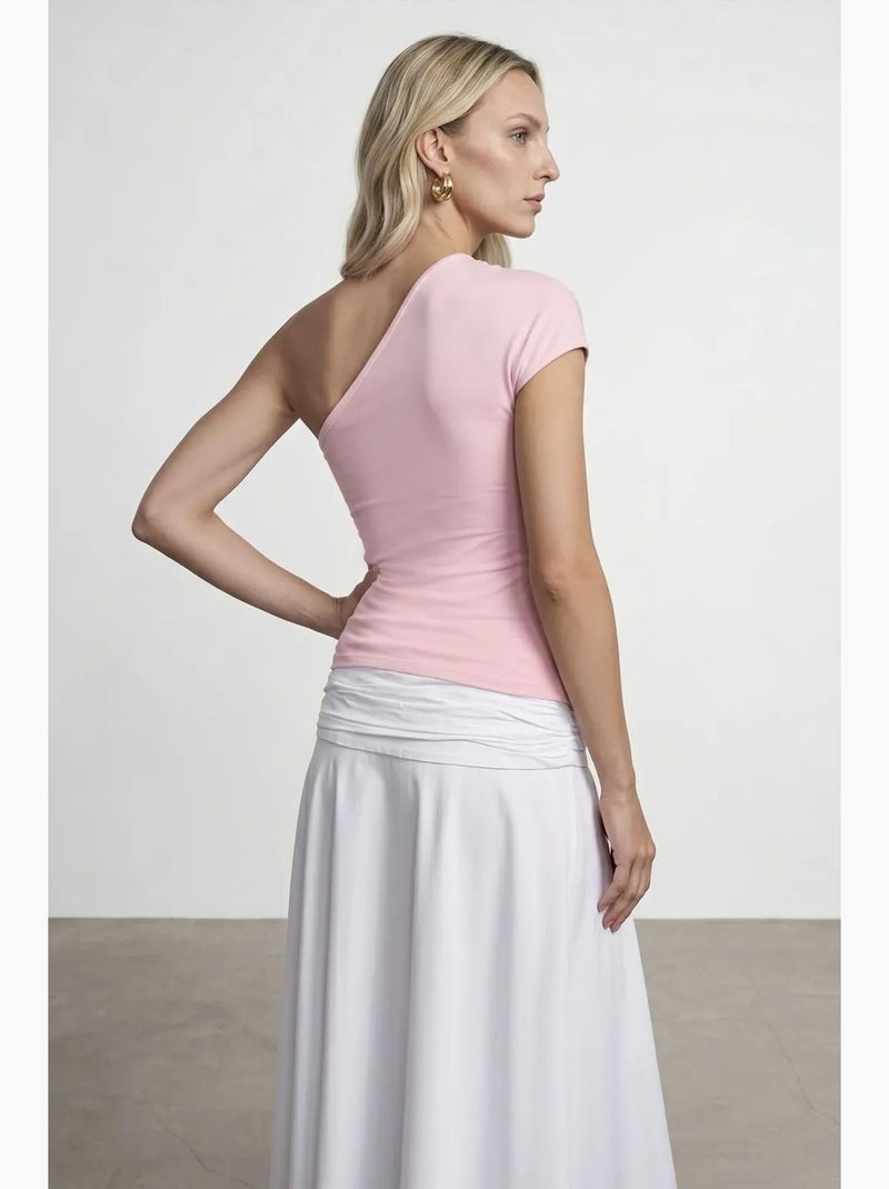 Mouwloos top asymmetrisch met strikdetail dilvin Bleekroze - Kiabi