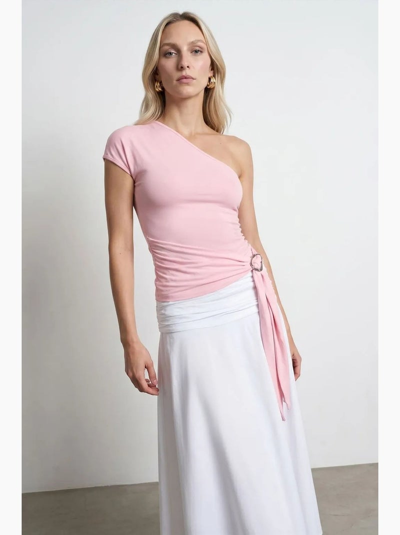 Mouwloos top asymmetrisch met strikdetail dilvin Bleekroze - Kiabi