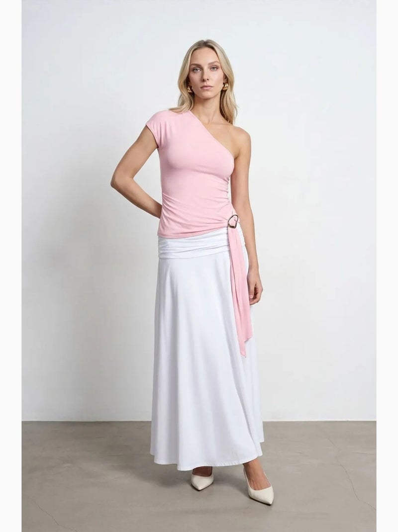 Mouwloos top asymmetrisch met strikdetail dilvin Bleekroze - Kiabi