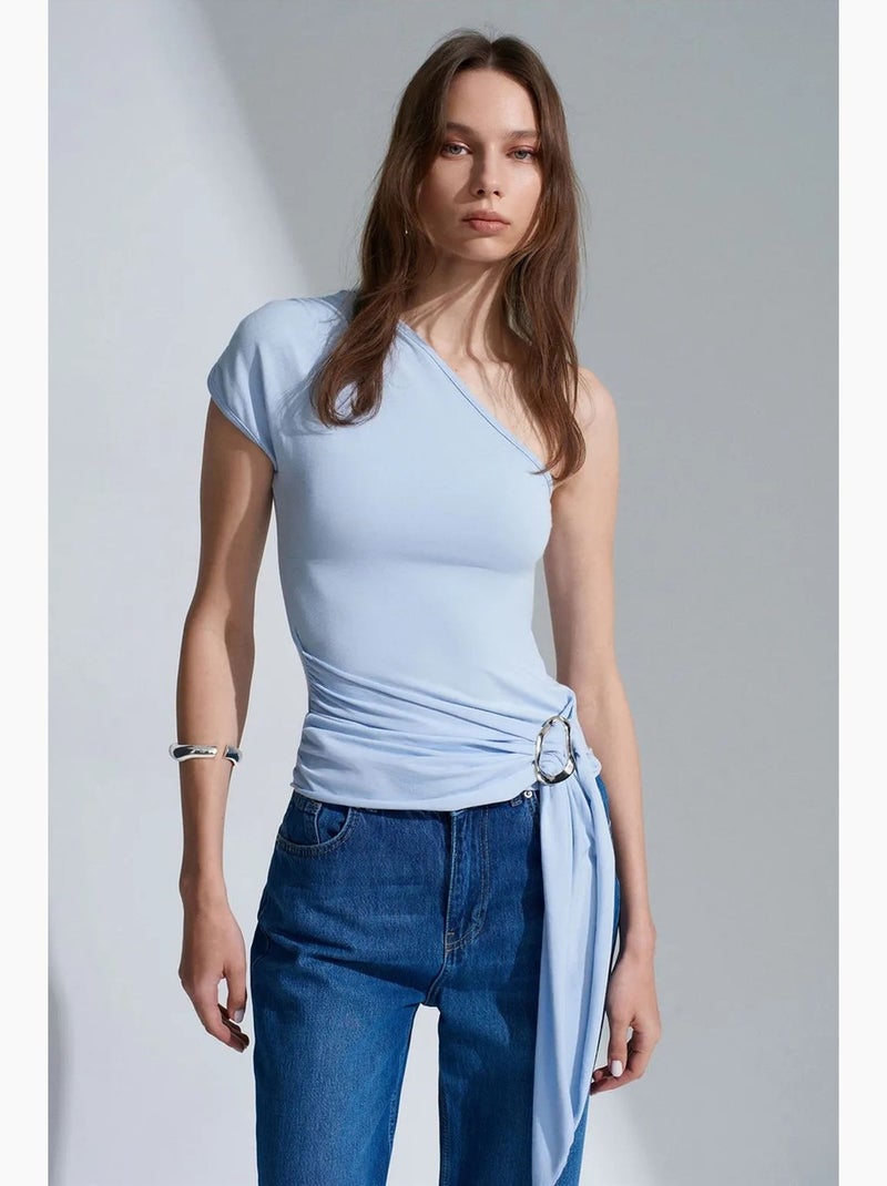 Mouwloos top asymmetrisch met strikdetail dilvin Hemelsblauw - Kiabi