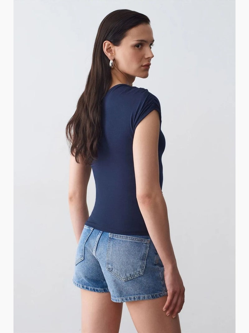 Mouwloos top asymmetrisch met strikdetail dilvin Marineblauw - Kiabi