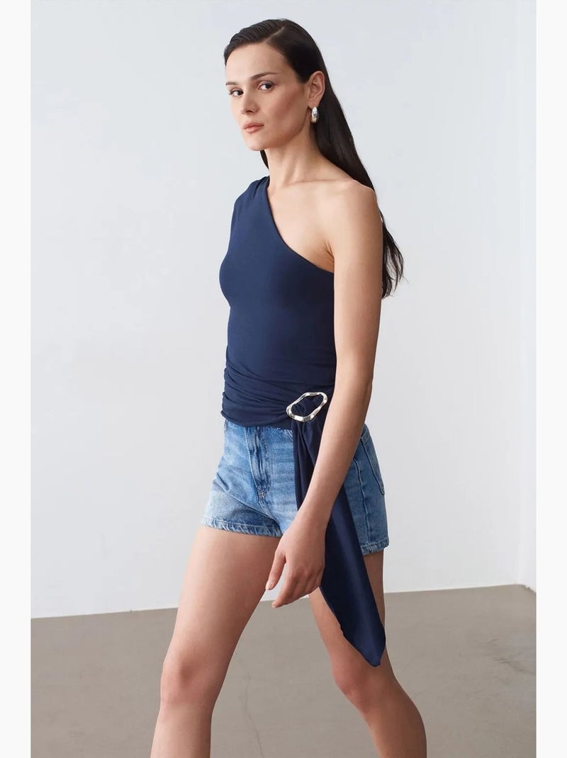 Mouwloos top asymmetrisch met strikdetail dilvin Marineblauw - Kiabi