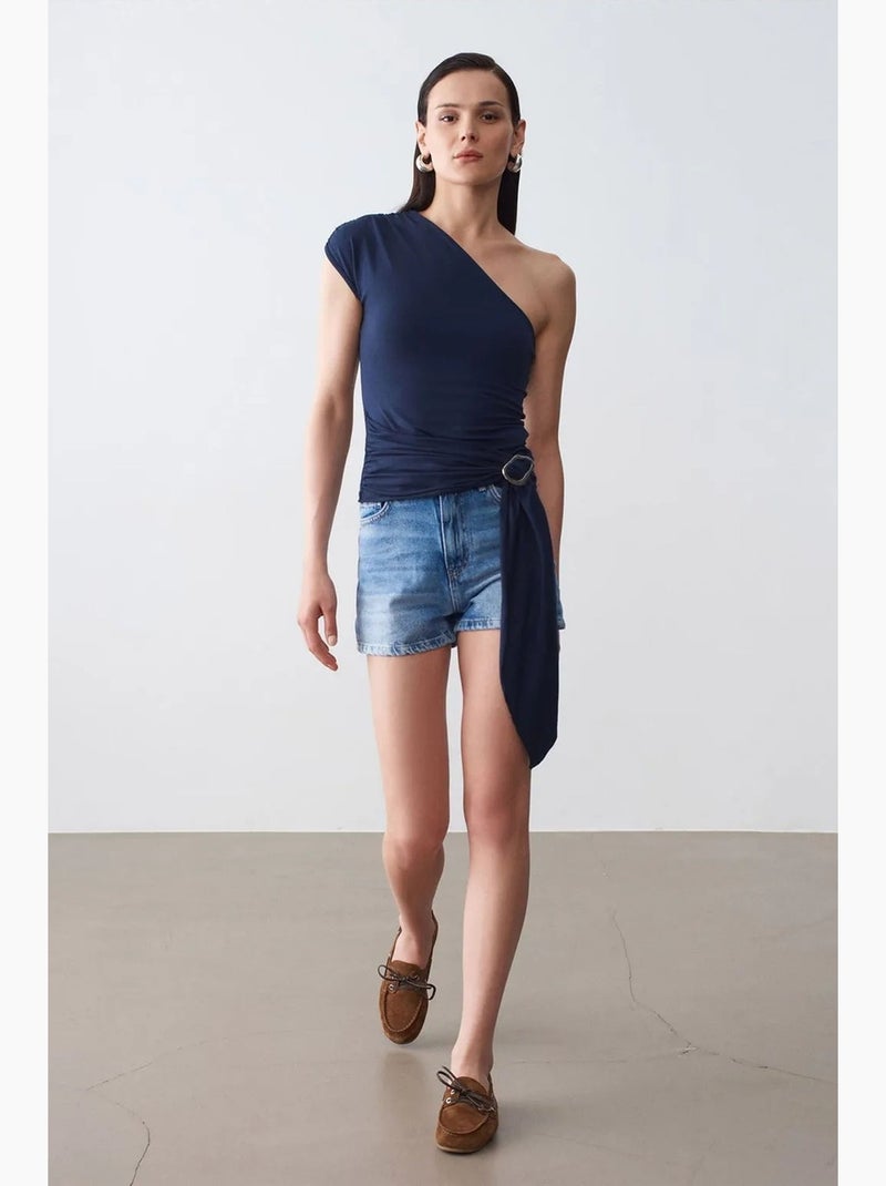 Mouwloos top asymmetrisch met strikdetail dilvin Marineblauw - Kiabi