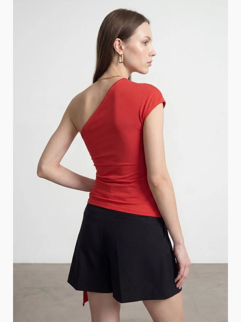 Mouwloos top asymmetrisch met strikdetail dilvin Rood - Kiabi