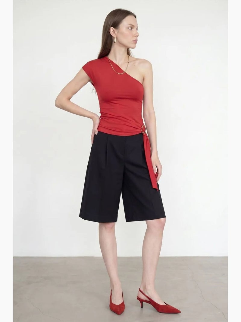 Mouwloos top asymmetrisch met strikdetail dilvin Rood - Kiabi