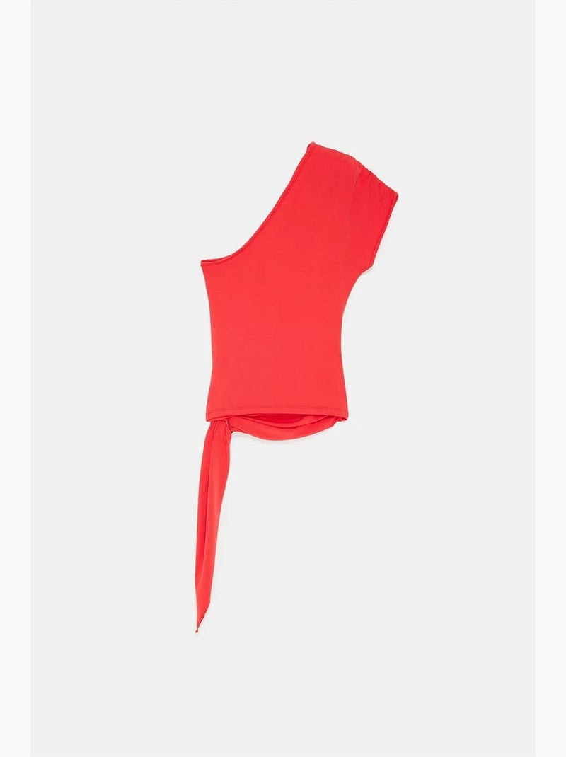 Mouwloos top asymmetrisch met strikdetail dilvin Rood - Kiabi