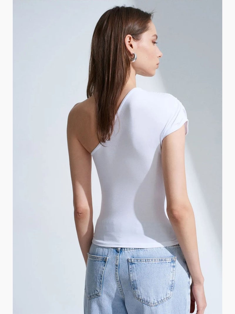 Mouwloos top asymmetrisch met strikdetail dilvin Wit - Kiabi