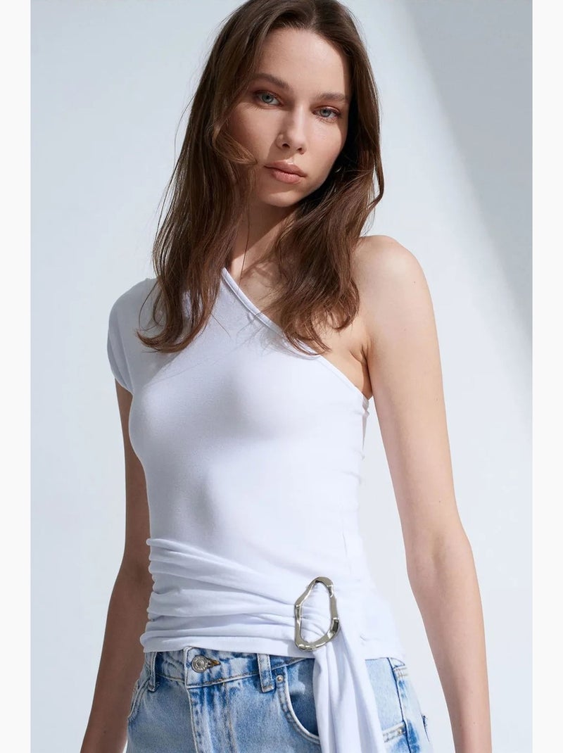 Mouwloos top asymmetrisch met strikdetail dilvin Wit - Kiabi
