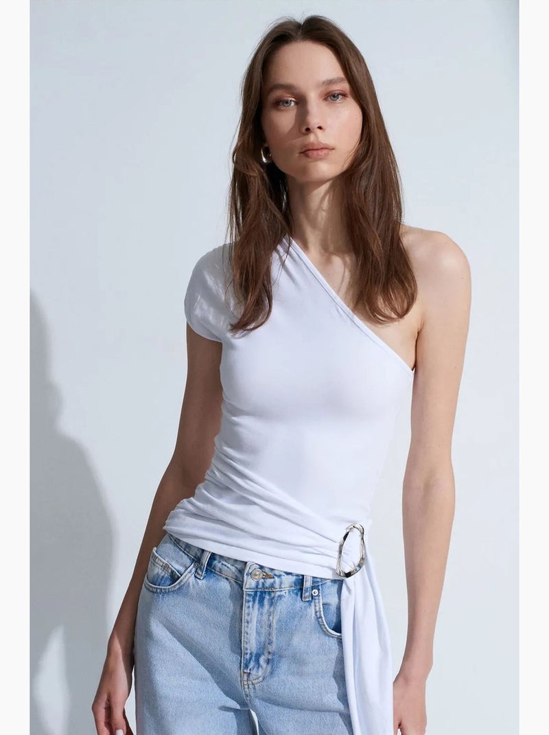 Mouwloos top asymmetrisch met strikdetail dilvin Wit - Kiabi