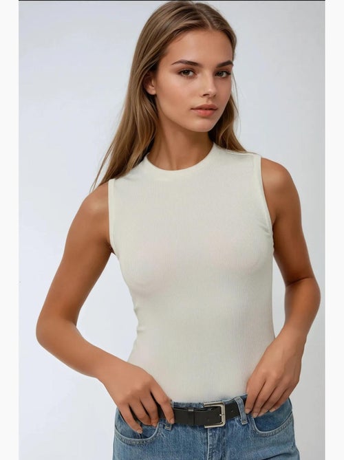 Mouwloos top basic aansluitend ronde hals hiccup - Kiabi