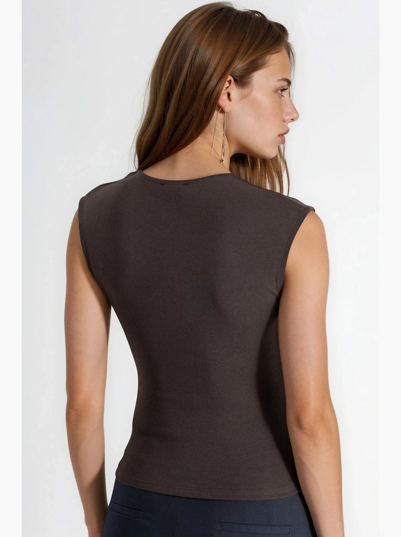 Mouwloos top drapering ronde hals busem Donkerbruin - Kiabi