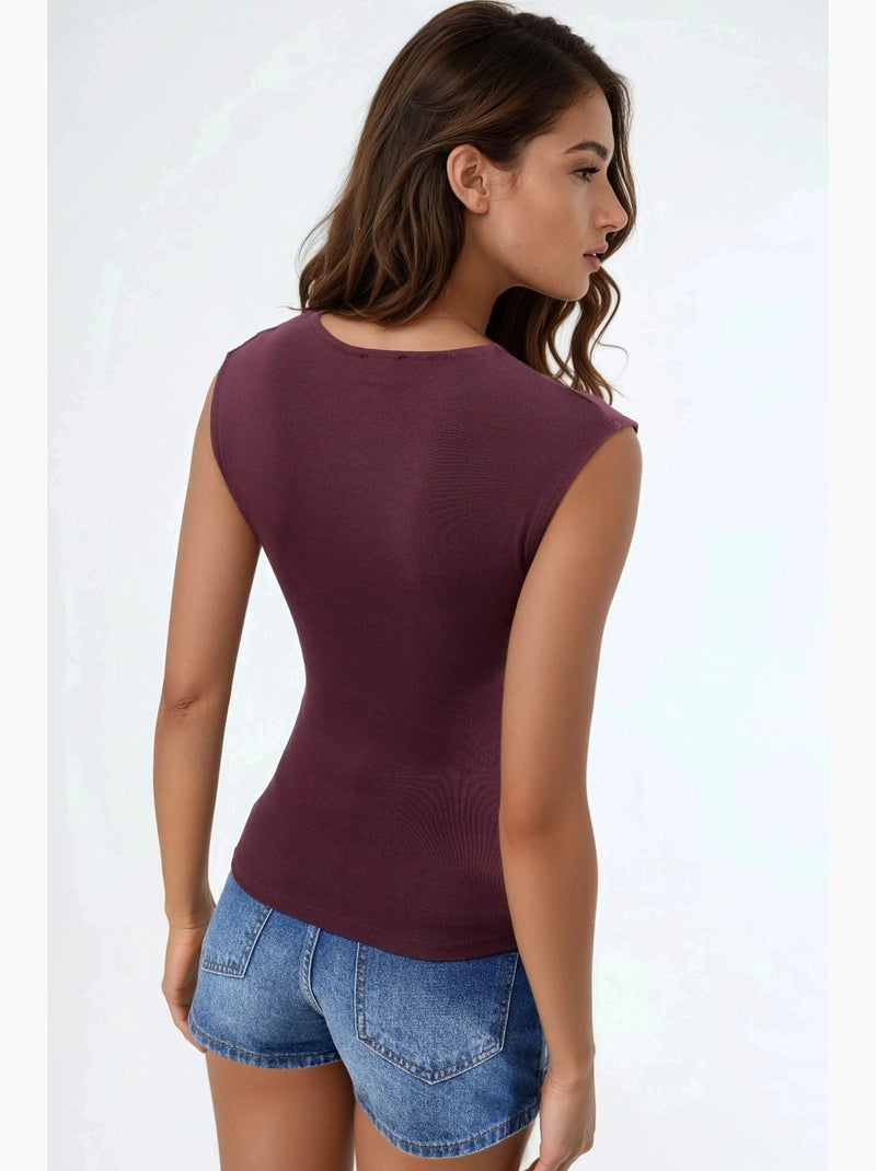 Mouwloos top drapering ronde hals busem Pruim - Kiabi