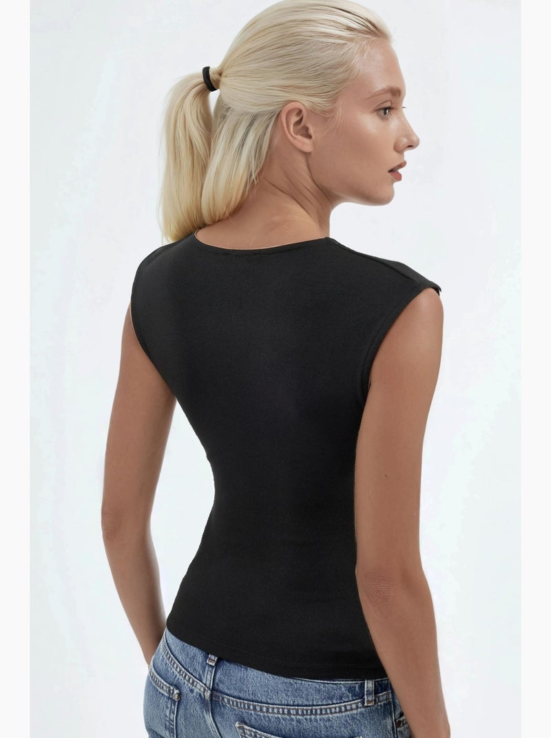 Mouwloos top drapering ronde hals busem Zwart - Kiabi
