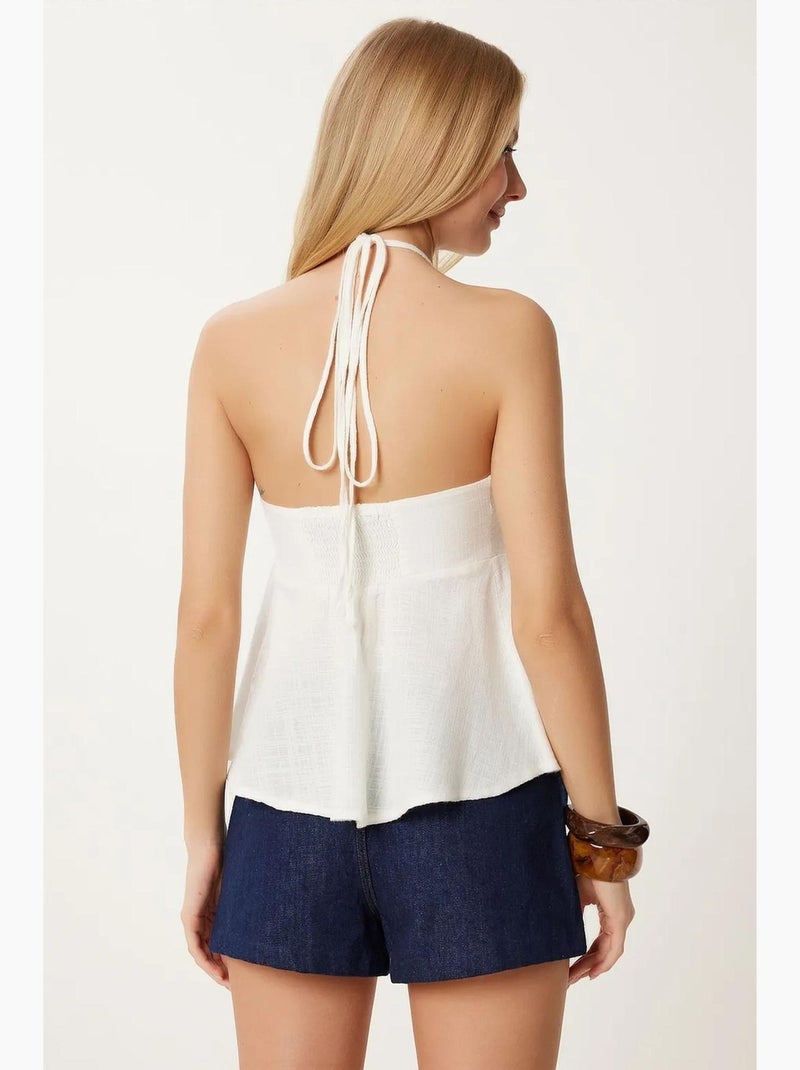 Mouwloos top katoen off-shoulder halternek istanbul Ivoor - Kiabi