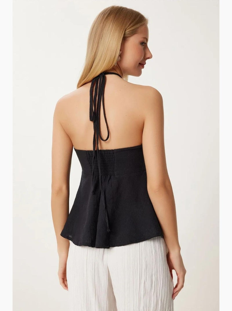 Mouwloos top katoen off-shoulder halternek istanbul Zwart - Kiabi