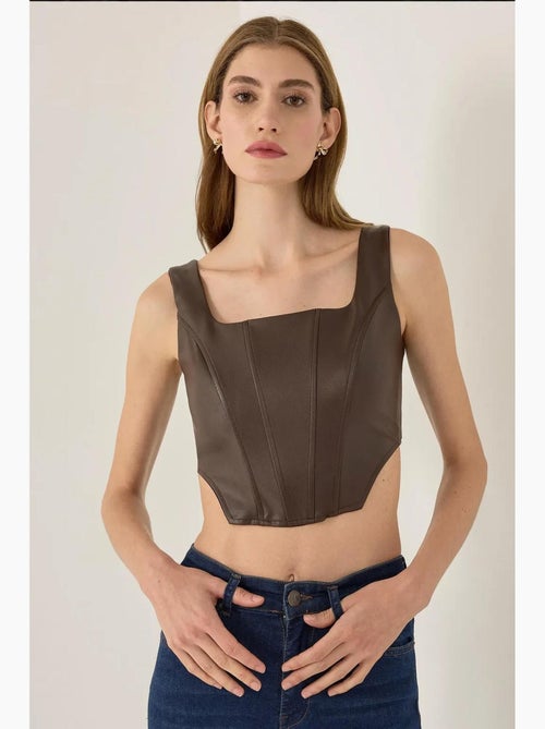 Mouwloos top lederlook corsetstijl hiccup - Kiabi Mouwloos top lederlook corsetstijl hiccup - Kiabi