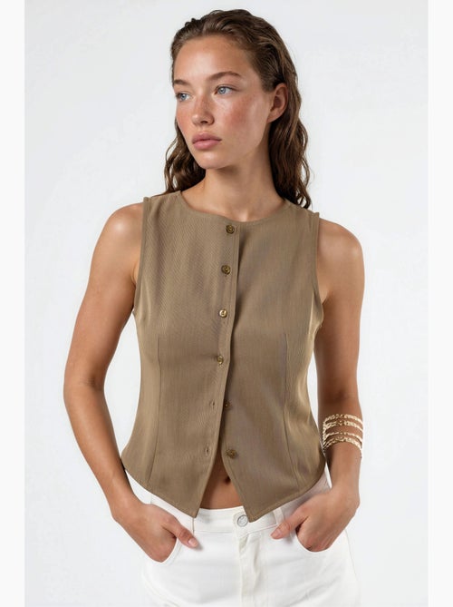 Mouwloos top met knopen hiccup - Kiabi Mouwloos top met knopen hiccup - Kiabi