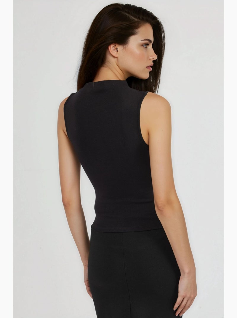 Mouwloos top ribtricot hoge hals aansluitend busem Zwart - Kiabi