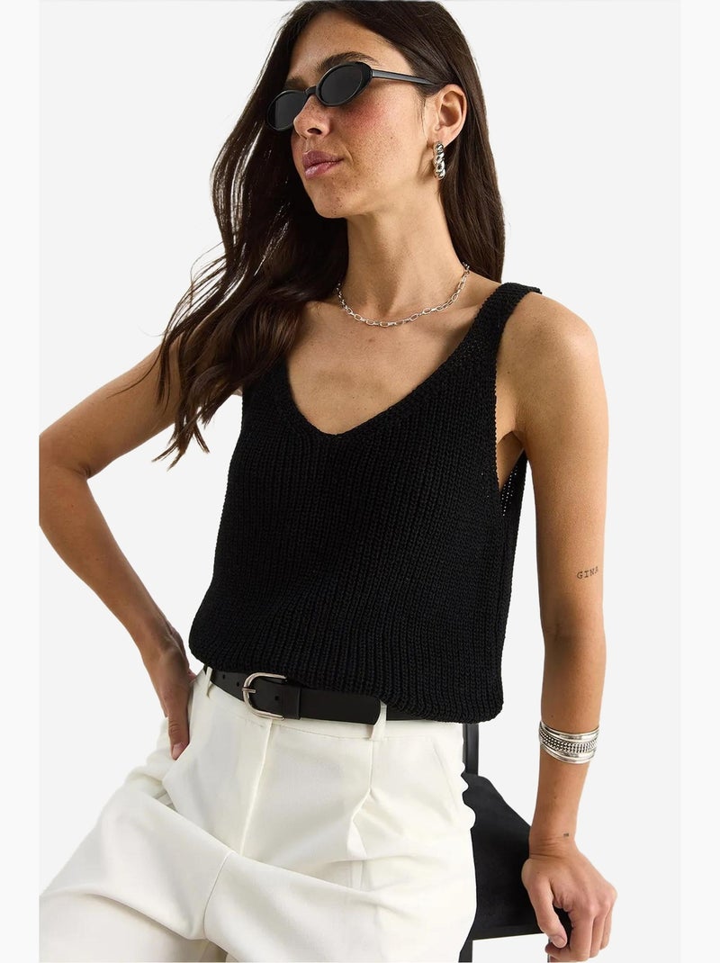 Mouwloos top ribtricot v-hals lucci Zwart - Kiabi