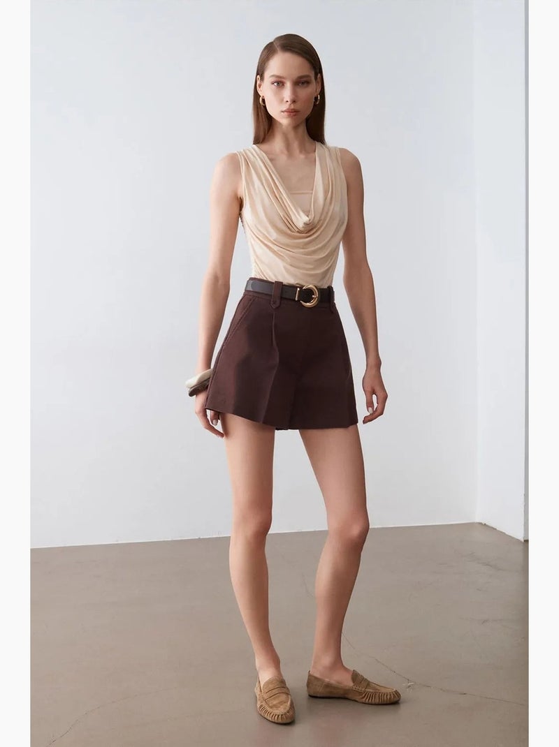 Mouwloos top van jersey met watervalhals dilvin Klei-beige - Kiabi