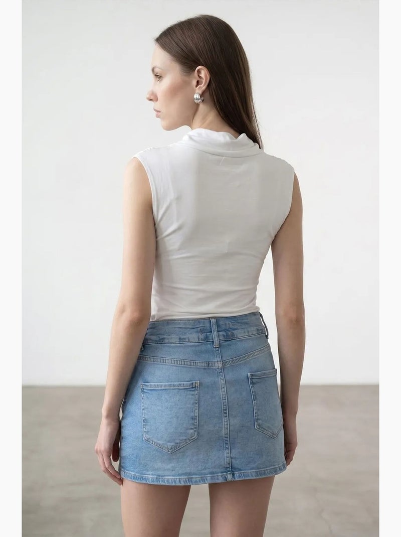 Mouwloos top van jersey met watervalhals dilvin Wit - Kiabi