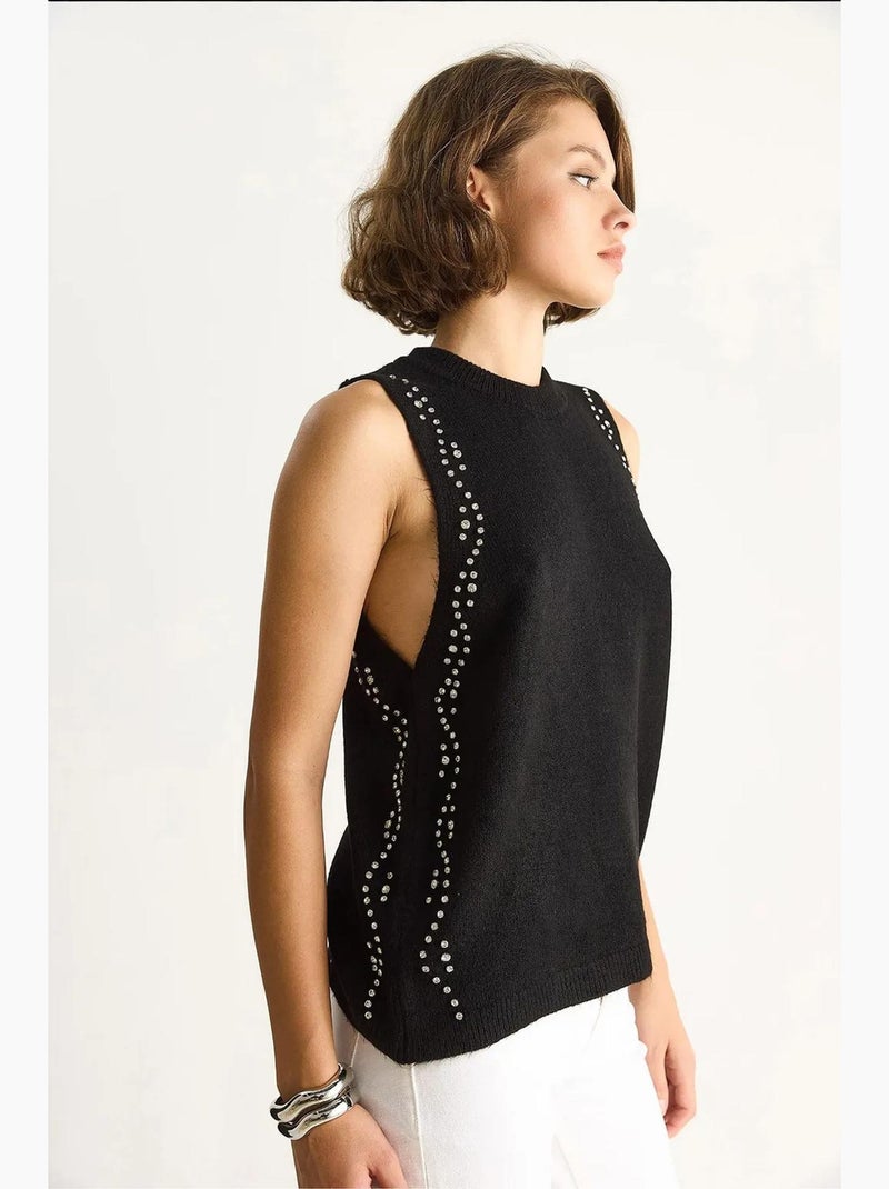 Mouwloos top van textuurtricot ronde hals lucci Zwart - Kiabi