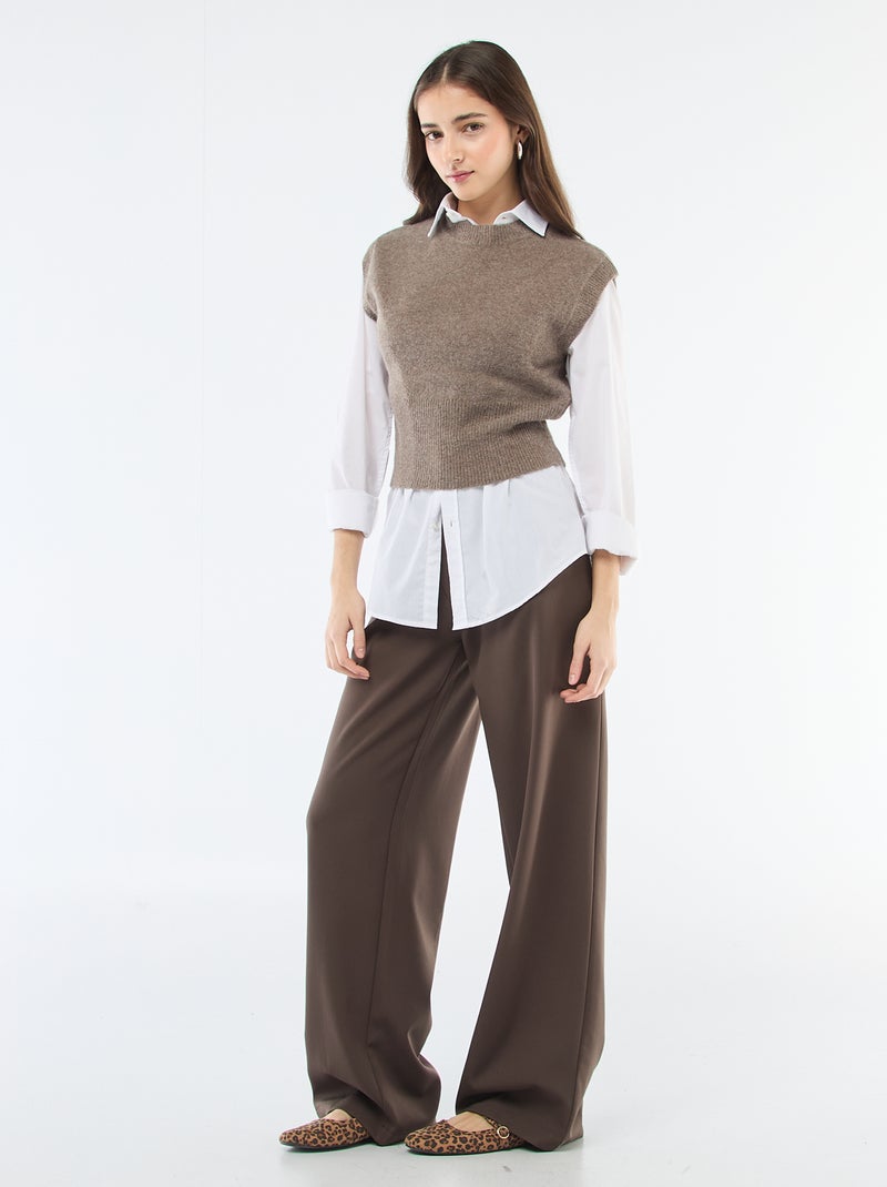 Mouwloos truitje van warm tricot Bruin - Kiabi