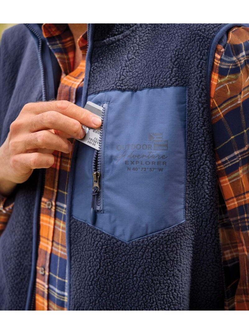 Mouwloos vest in sherpa  - atlas for men Marineblauw - Kiabi
