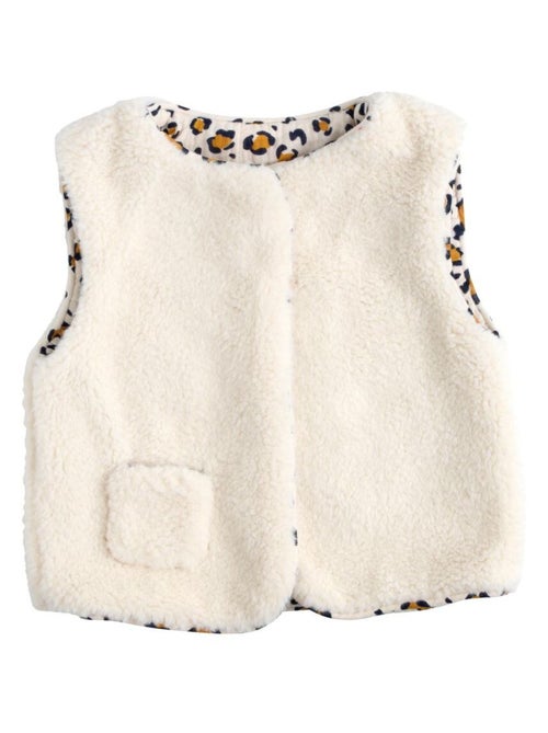 Mouwloos vestje voor baby's van sherpa met een binnenkant van katoenen gaas met luipaardprint - Kiabi