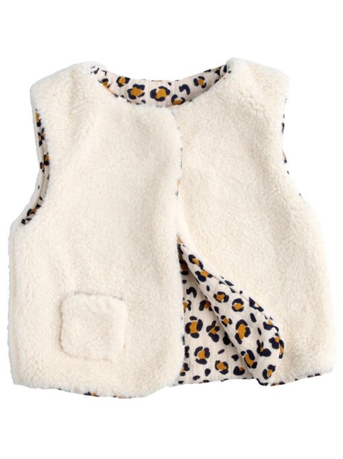 Mouwloos vestje voor baby's van sherpa met een binnenkant van katoenen gaas met luipaardprint - Kiabi
