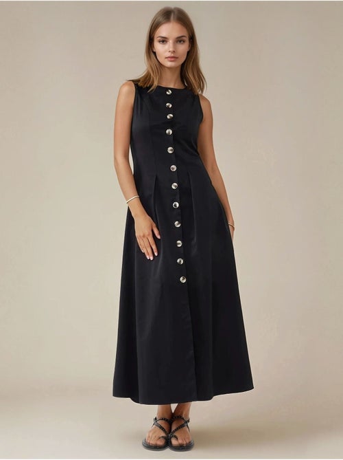 Mouwloze a-lijn maxi-jurk met knoopdetail hiccup - Kiabi
