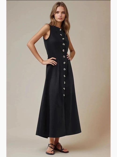 Mouwloze a-lijn maxi-jurk met knoopdetail hiccup - Kiabi