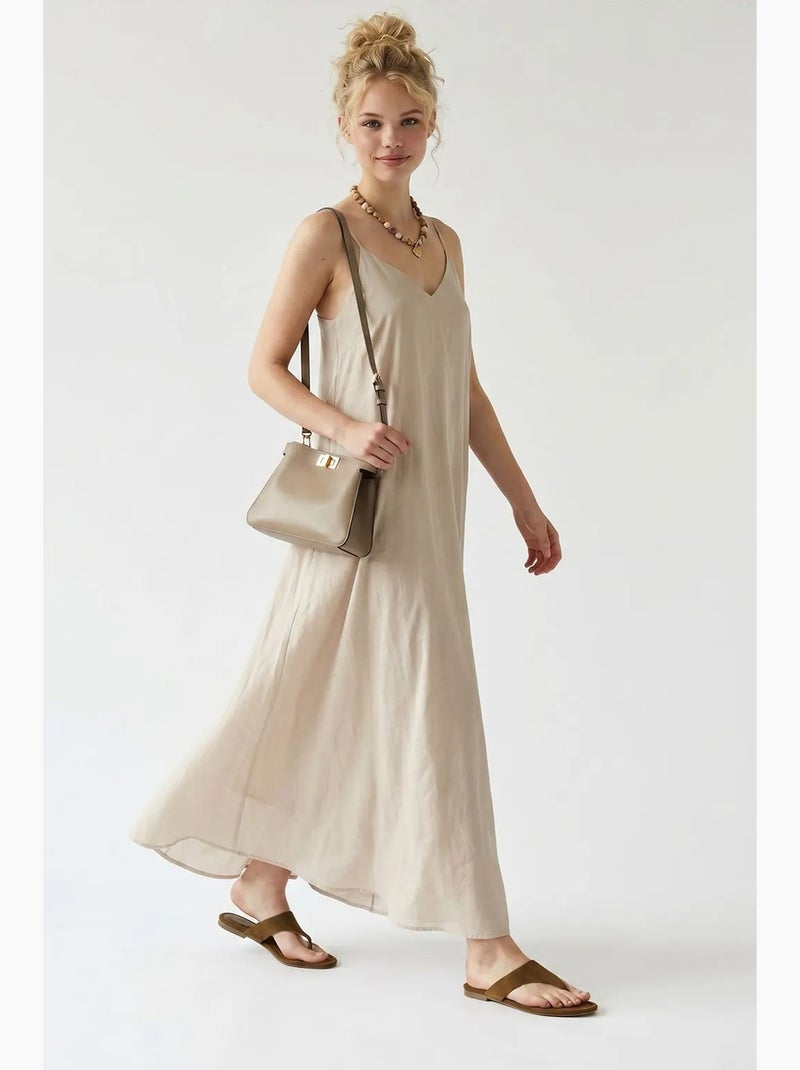 Mouwloze a-lijn maxi-jurk mixray Natuurlijk beige - Kiabi