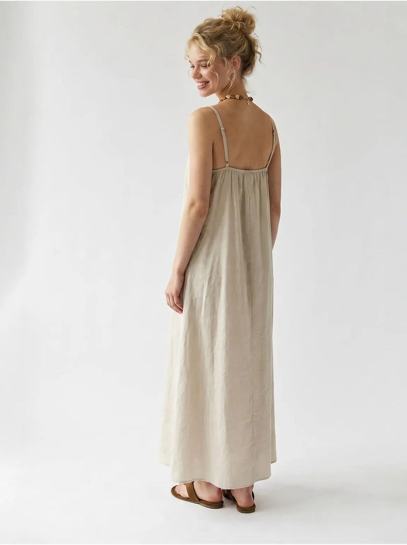 Mouwloze a-lijn maxi-jurk mixray Natuurlijk beige - Kiabi
