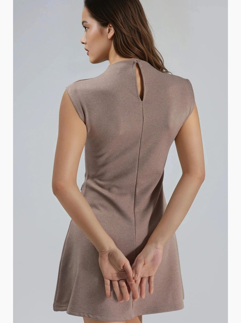 Mouwloze a-lijn mini-jurk met mandarijnkraag busem Klei-beige - Kiabi