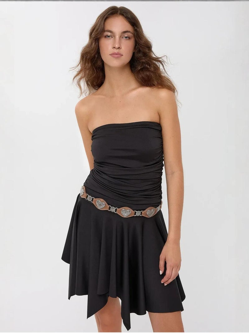 Mouwloze asymmetrische jersey mini-jurk Zwart - Kiabi