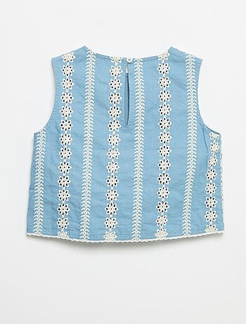 Mouwloze blouse met all-over geborduurde motieven