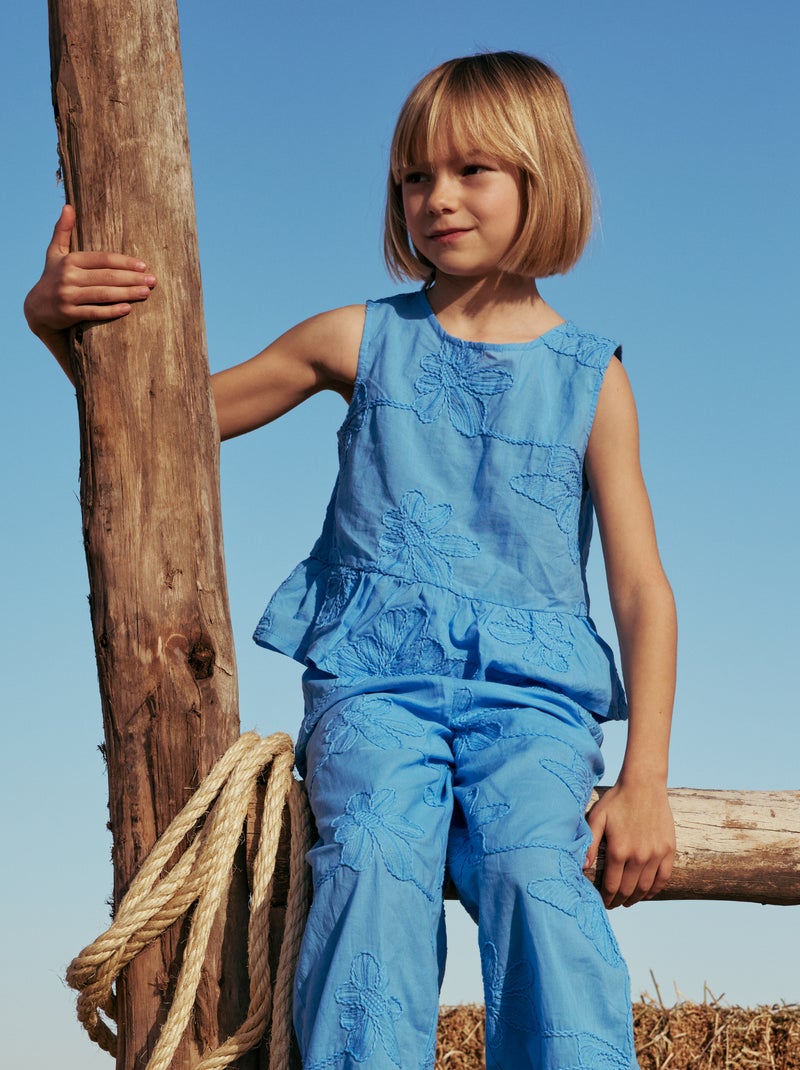 Mouwloze blouse met geborduurde bloemen Blauw - Kiabi
