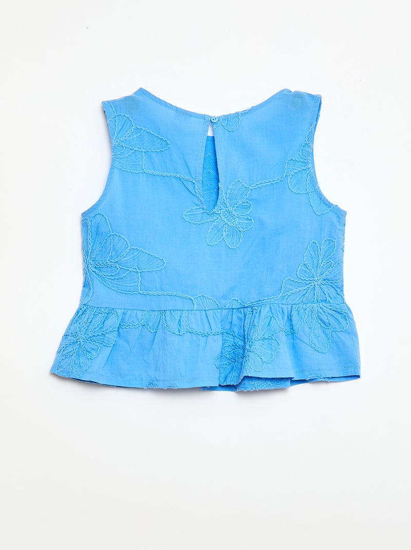 Mouwloze blouse met geborduurde bloemen Blauw - Kiabi