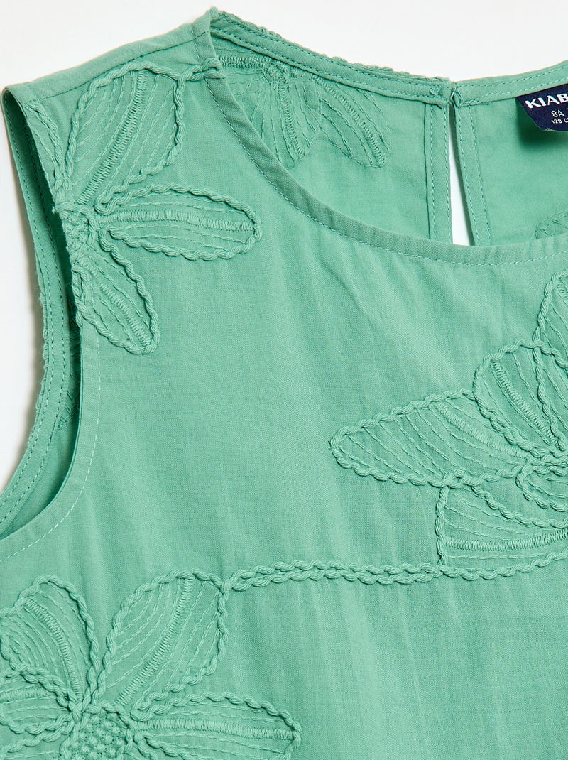 Mouwloze blouse met geborduurde bloemen Groen - Kiabi