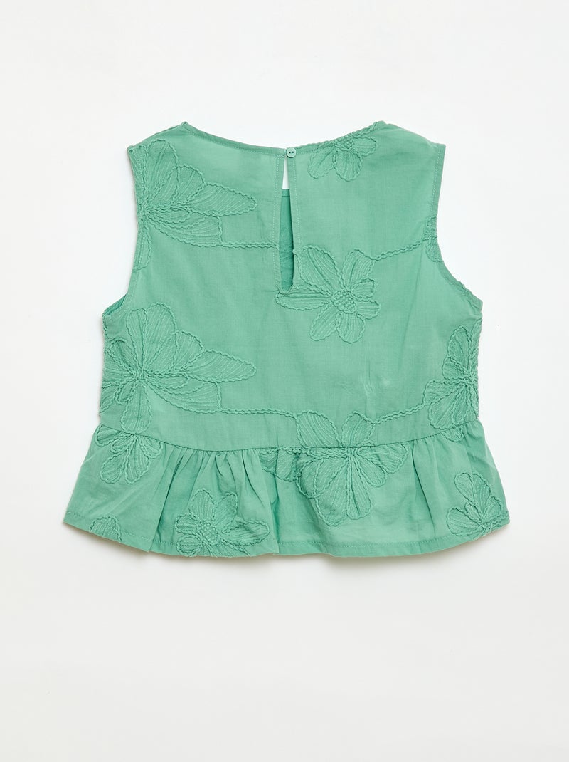 Mouwloze blouse met geborduurde bloemen Groen - Kiabi