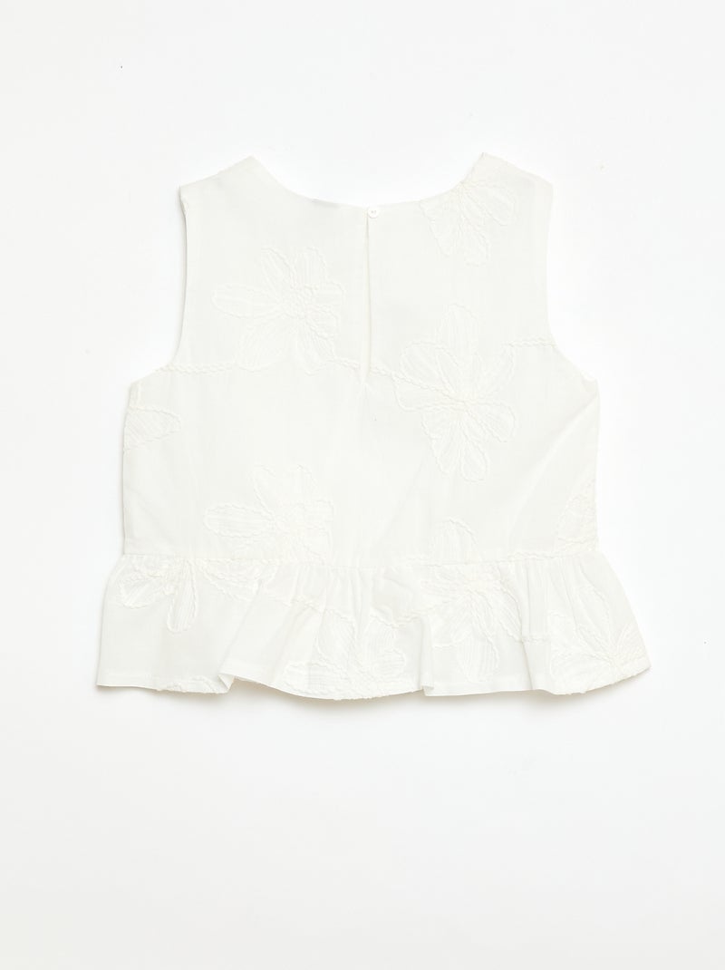 Mouwloze blouse met geborduurde bloemen Wit - Kiabi