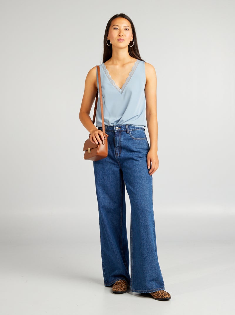 Mouwloze blouse met kanten kraagje BLAUW - Kiabi