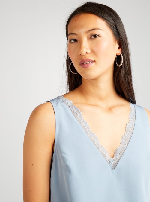 Mouwloze blouse met kanten kraagje - Kiabi